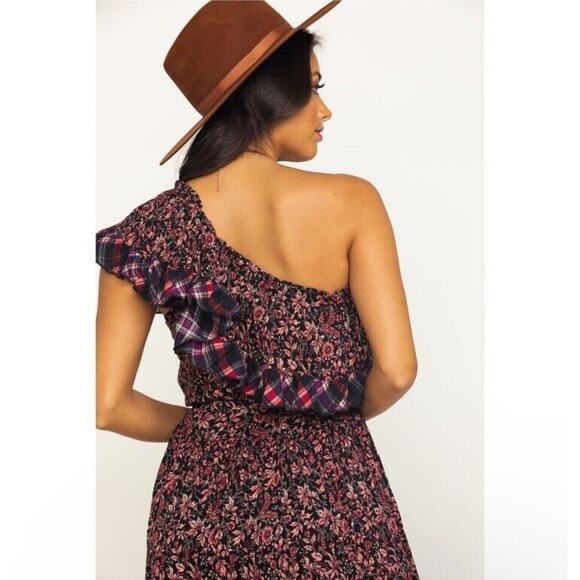 Free People Dress Women XS Floral Maxi Long One Shoulder Ruffle Tiered ALTERED - Picture 5 of 13